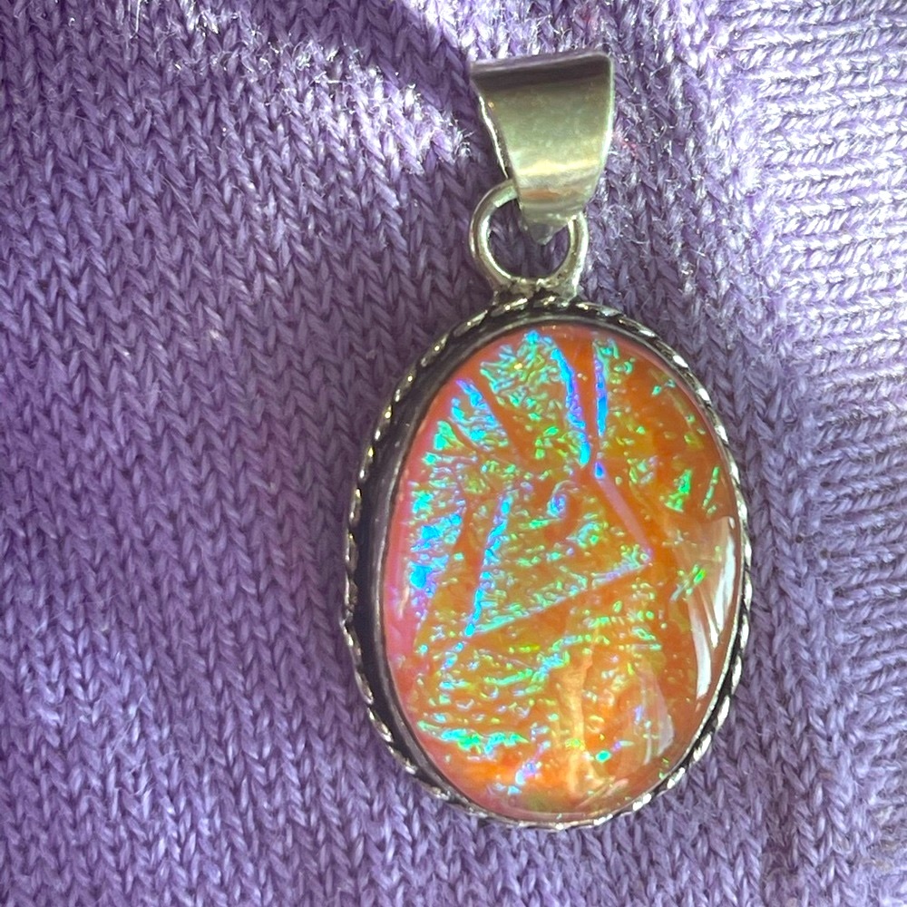 Triplet opal necklace Australia pink sterling plated w/chain India 🇮🇳w/gold